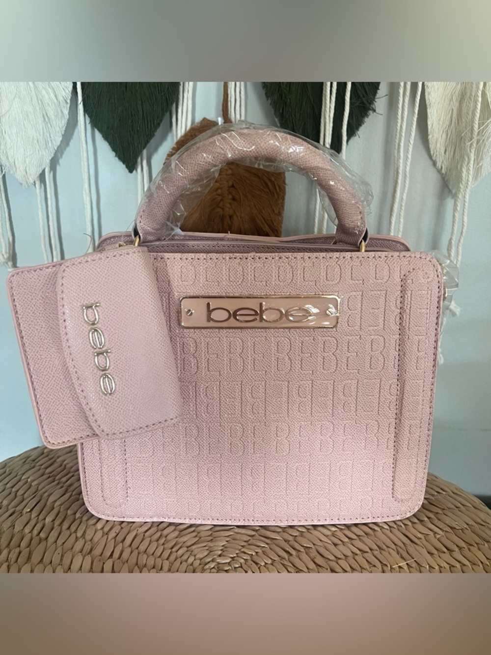 bebe Blush Pink Embossed Top-Handle Satchel